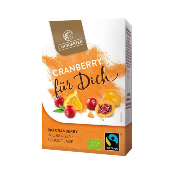 BIO Brusnice v bielej pomarančovej čokoláde Landgarten - 90g – Obrázok 2