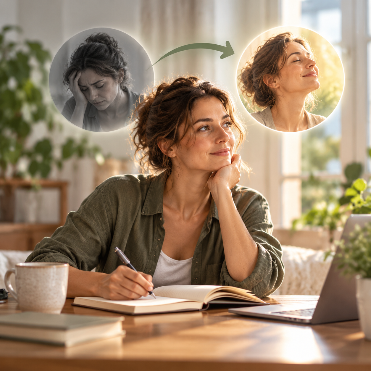 From Stress to Serenity Žena pri zvedomovaní a prijímaní emócií počas liečby TMS.